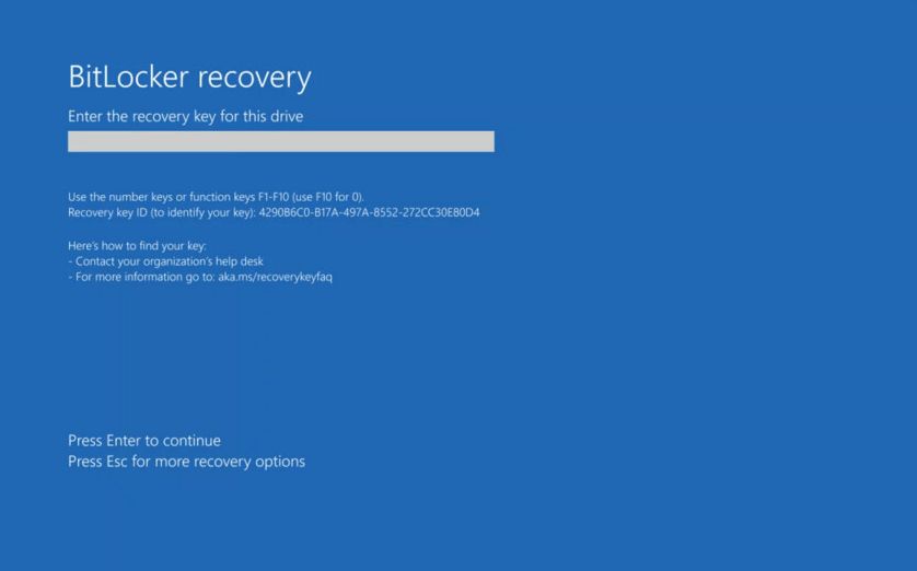 Bitlocker Recovery Screen