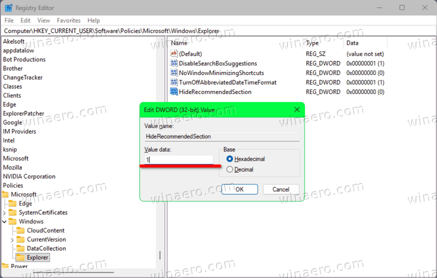 Disable Recommended In Start Windows 11