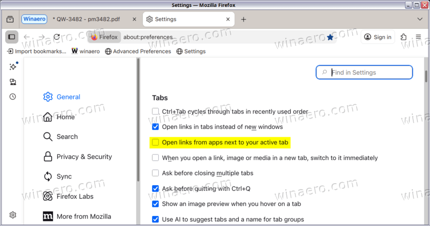 Open Links From Apps Next To Active Tab