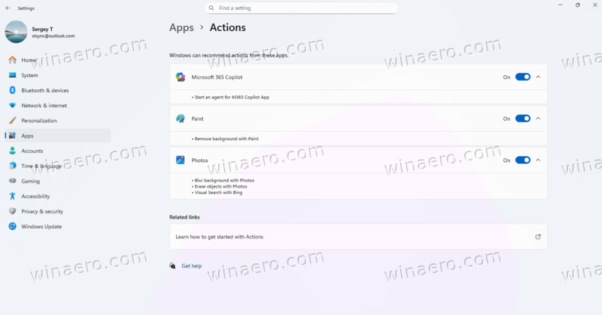 Apps Actions Page Windows 11