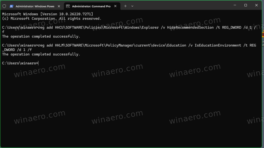 Hide Recommended From Start With Command Prompt