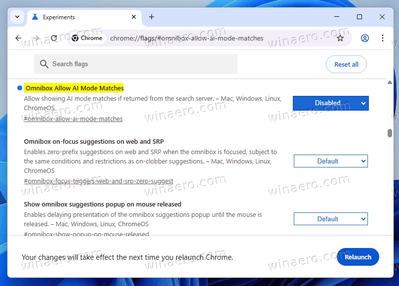 Omnibox Allow AI Mode Matches