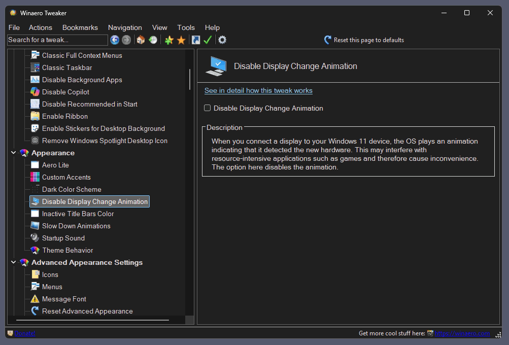 WT Disable Change Display Animation