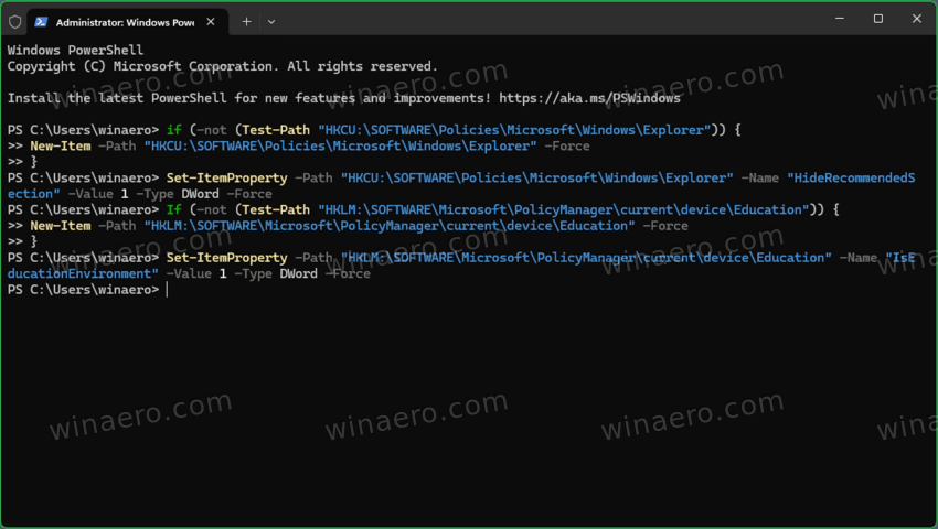 Windows 11 Start Hide Recommended Section In PowerShell