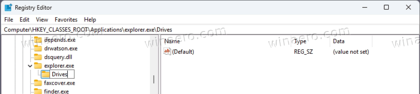 Drives Subkey Under Explorer Key