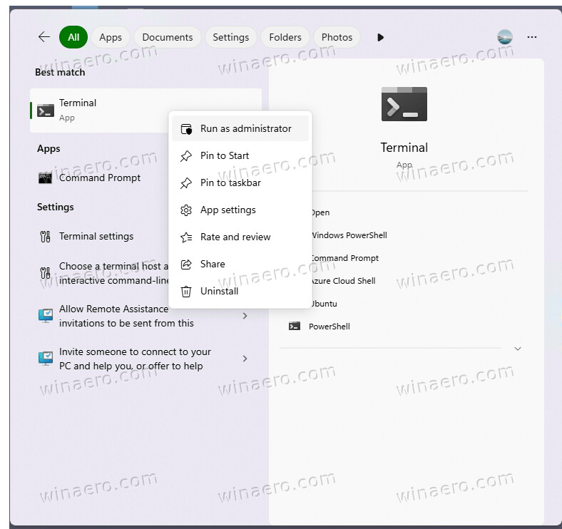 Open Terminal From Search