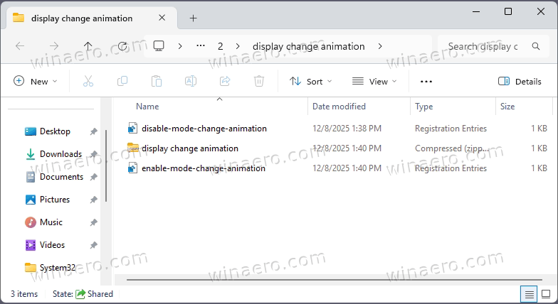 Registry Files For Display Mode Change Animation