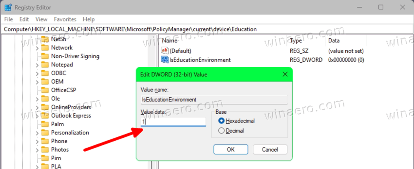 Set IsEducationEnvironment To 1