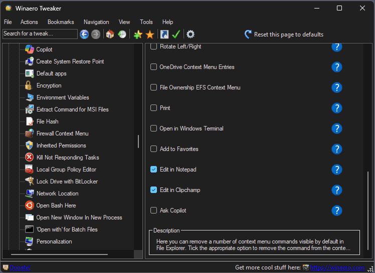 Winaero Tweaker with the default font