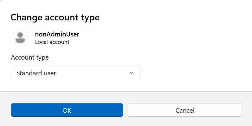 New Change Account Type Dialog