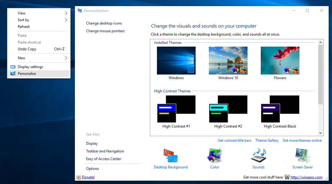 microsoft windows 7 personalization control panel