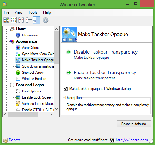 how to make the taskbar opaque windows 10